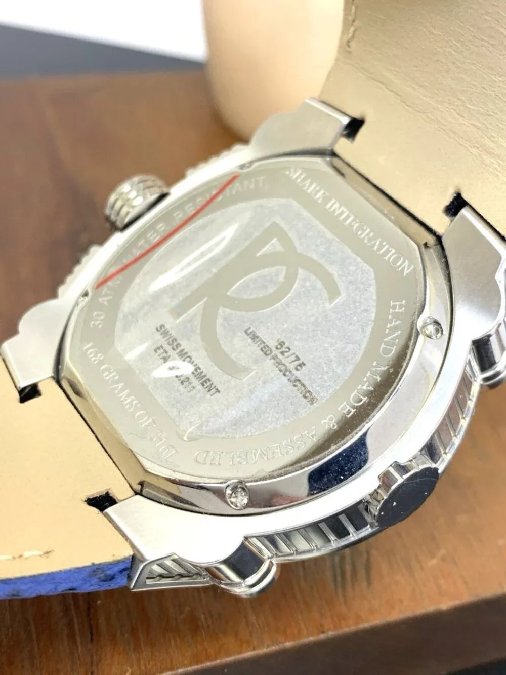 Renato Vulcan Men's Watch Swiss Quartz Chronograph Blue Dial Leather Strap 46mm